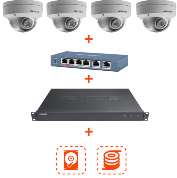 Комплект для небольшого магазина: 4 камеры и контроль ККМ